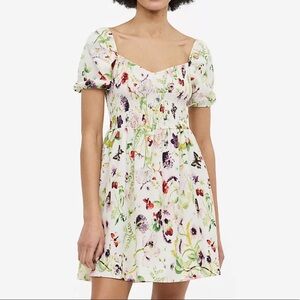 Sweetheart Neckline Floral Dress in Cream